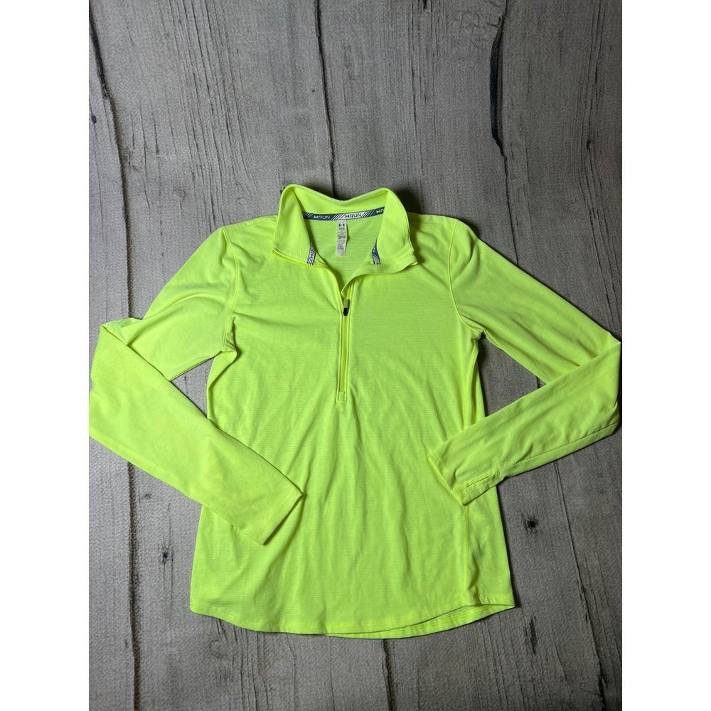 Under Armour 1/4 Zip Pullover Women Medium Neon Yellow Athletic HeatGear Running